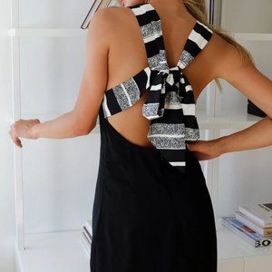 Lulus Black Multi Stripe Tie-Back Mini Dress Size: L